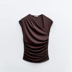 Zara ruched cut out top Elegant Brown Women's Top
